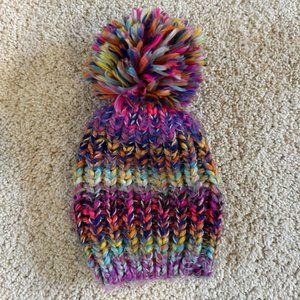 OSFM Crochet Multi-colored Winter Hat with Pom-Pom